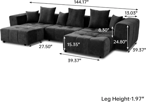 Vista 2 de JACH - Sofá modular en forma de U de 144.1 pulgadas, sofá seccional de asiento profundo de estilo moderno de mediados de siglo, sofás de 3 plazas
