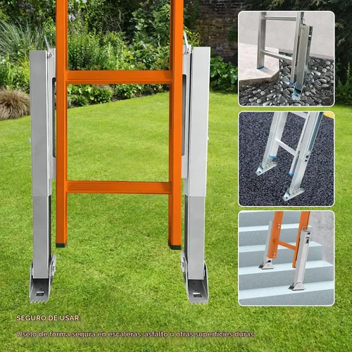 Vista 6 de Par de niveladores de escalera para escalera extensible, nivelador de suelo de pata de escalera extensible ajustable, con poste de acero