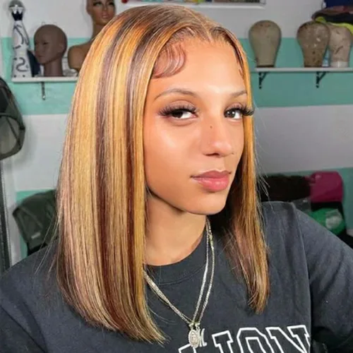 Vista 21 de Peluca Bob de pelo humano 13x4 encaje frontal HD estilo Bob corta y recta con parte lateral para mujeres negras, pelo humano prearrancado, sin De