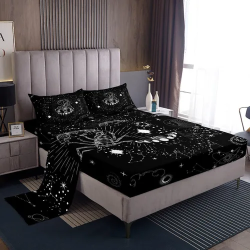 Vista 16 de Erosebridal Aries - Juego de sábanas tamaño individual de nebulosa hippie y astrología del zodiaco psicodélico, juego de sábanas psicodélico