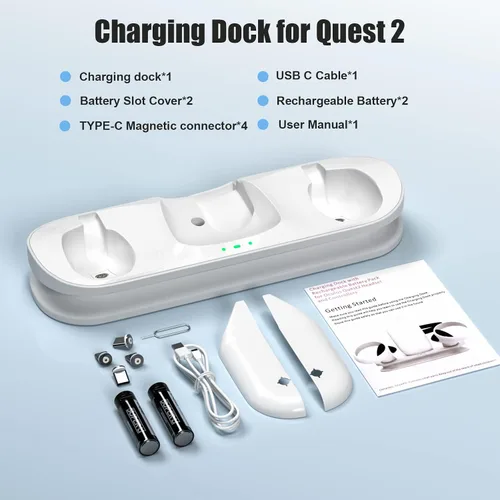 Vista 6 de Base de carga VR para Oculus Quest 2Meta Quest 2 soporte de carga de auriculares VR compatible con Quest 2 estación de carga de montaje en pared