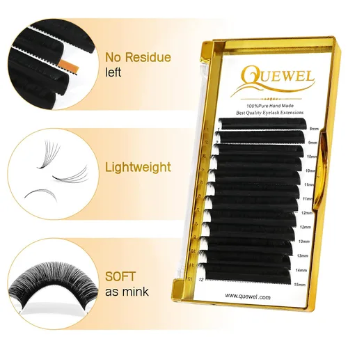 Vista 3 de QUEWEL - Extensiones de pestañas de ventilación fácil de 0.03 mm, rizado CC, extensiones de pestañas de 8-15 mm, bandejas de pestañas mixtas