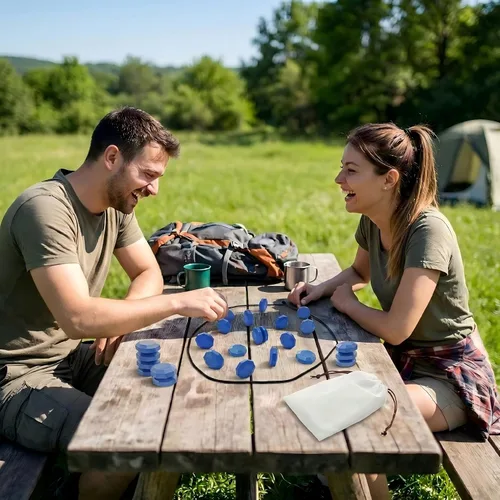 Vista 4 de Sooshoom - Juego de ajedrez magnético con piedras de tamaño completo, juego de imán azul con cuerda para niños y adultos, 2-4 jugadores, fiesta
