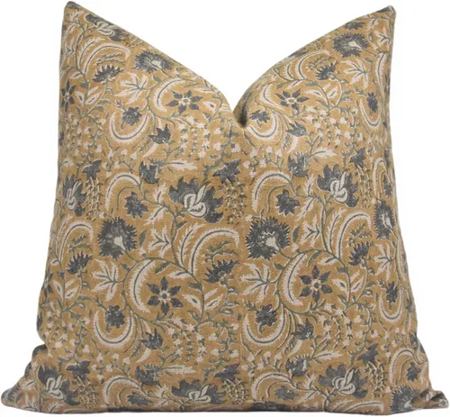 Vista 15 de Funda de cojín hecha a mano con estampado de bloques de 14 x 14 pulgadas, de lino puro, para otoño, verano, decoración de primavera para sofá, cama