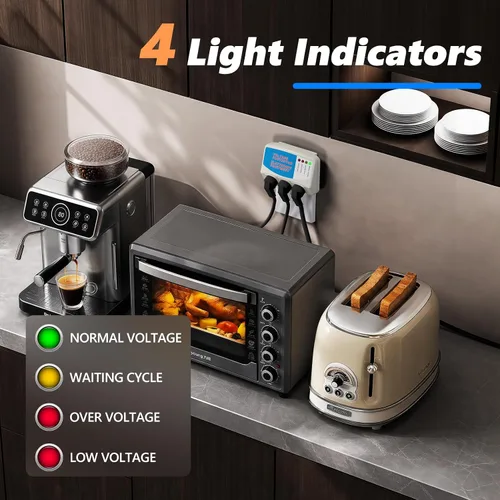 Vista 4 de BSEED Regleta protectora de sobretensiones para electrodomésticos, protector de sobretensiones de 3 tomas, protector de voltaje para refrigerador