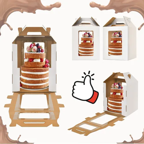 Vista 4 de XININSUN Cajas para pasteles altas de 10 pulgadas con ventanas, 10x10x12 Transportador de pasteles alto, Caja para pasteles escalonados, Caja