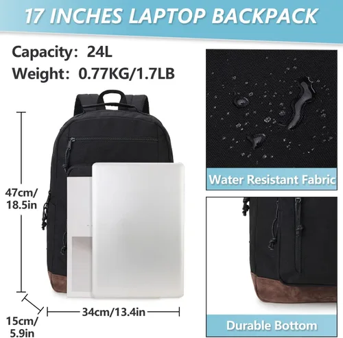 Vista 2 de VX VONXURY Mochila para hombres y mujeres, mochila ligera con múltiples bolsillos, mochila de viaje clásica resistente al agua, grande-negro