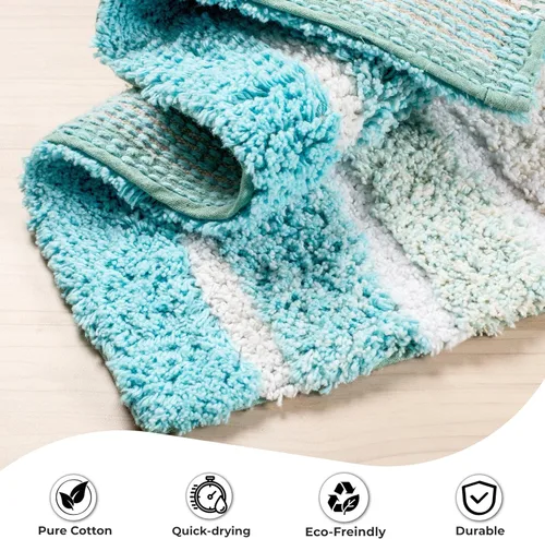 Vista 4 de Ramanta Home Juego de 2 alfombras de baño de algodón a rayas alpinas – Alfombra de baño 100% algodón – 21 x 32 / 17 x 24 – Suave absorbente lavable