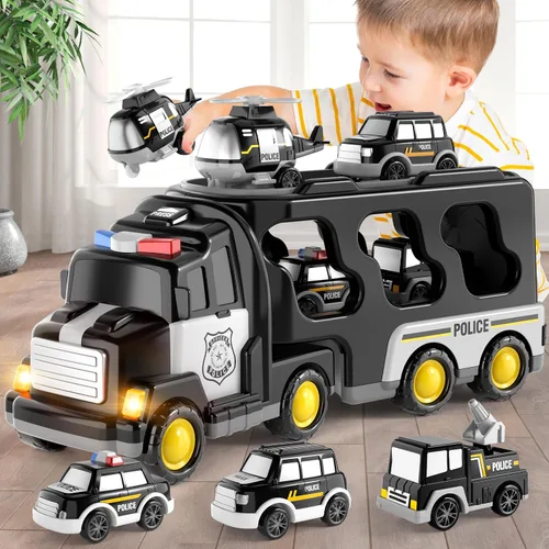 Vista 10 de Beby Buty Camiones de Construcción 5 en 1 para Niños de 3-5 años, Juguetes de Coches y Camiones para Niños Pequeños con Luz y Sonido, Incluye Grúa