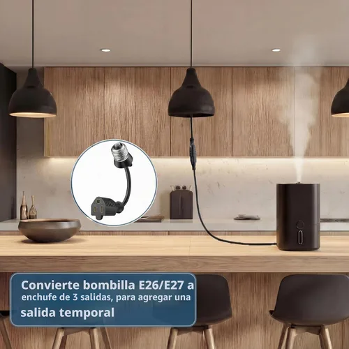 Vista 5 de Feekoon Adaptador de enchufe de luz de 3 tomacorrientes, E26/E27 a salida de 3 clavijas, negro E26/E27 Light Bulb Plug Adapter Converter with