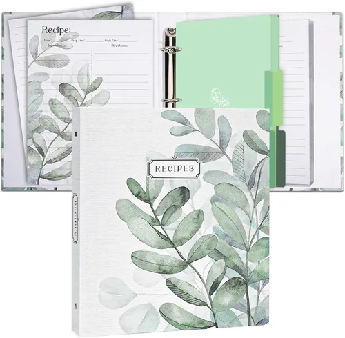 Vista 11 de Carpeta de recetas de 3 anillos de 8.5 x 9.5 pulgadas, juego organizador de recetas de página completa con 3 anillos con 25 páginas de ranura y 50