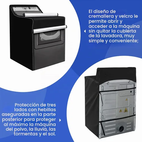 Vista 4 de ANMINY Funda para lavadora para carga frontal superior, impermeable para exteriores, resistente al polvo, al sol, resistente al viento, cremallera