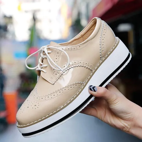 Vista 5 de DADAWEN - Zapatos con cintas tipo Oxford, con plataforma, para mujer, punta cuadrada