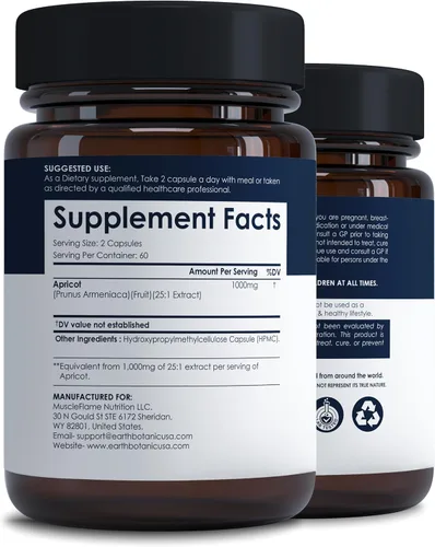 Vista 2 de Extracto de albaricoque, 1000 mg 120 cápsulas vegetales (vegano, sin OGM) suplementos herbales