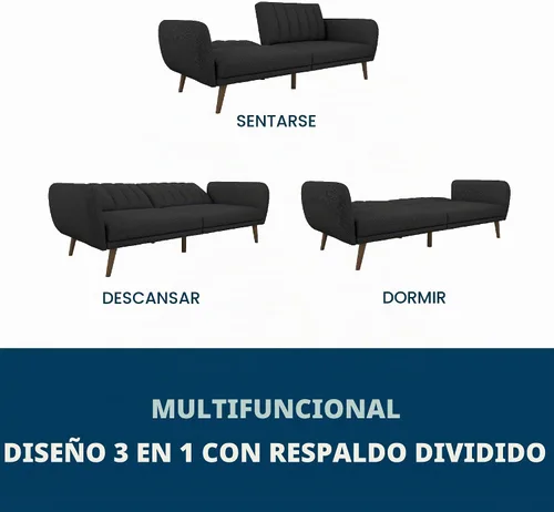 Vista 5 de Novogratz Brittany - Sofá cama tipo futón de 82 pulgadas de piel sintética, tapizado con respaldo copetudo, diseño moderno de mediados de siglo