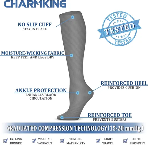 Vista 5 de CHARMKING Calcetines de compresión para mujeres y hombres (4 pares) de 15 a 20 mmHg es el mejor apoyo para atletismo, correr, ciclismo