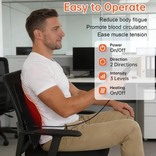 Vista 7 de Masajeador de Espalda con Calor, Masajeador de Espalda y Cuello para Alivio del Dolor de Tejido Profundo, Almohada de Masaje de Amasamiento 3D