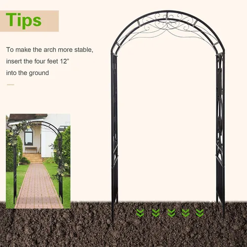 Vista 4 de Arco de jardín para exteriores, 86.6 pulgadas de alto x 44.1 pulgadas de ancho, enrejado de metal, plantas trepadoras para bodas, fiestas de césped