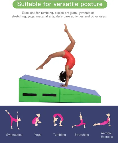 Vista 4 de Incline - Colchoneta plegable para gimnasia, gimnasio en casa, 48 x 24 pulgadas, superficie de PVC antideslizante, cuña de queso para entrenamiento
