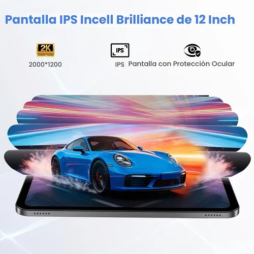 Vista 2 de Tableta, Android 15 Tableta, 20GB RAM 128GB ROM 2TB Expansión, A733 8-Core Procesador, Pantalla táctil grande de 12 pulgadas Pantalla 2K, Cámara