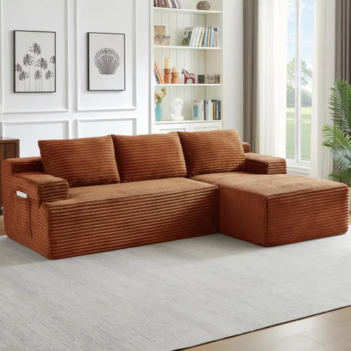 Vista 39 de Sofá seccional comprimido sin hueso de 112 pulgadas con otomana movible convertible en forma de L sofá esquinero modular para sala de estar, sofás