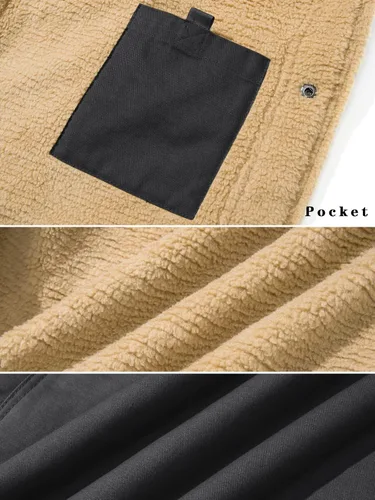 Vista 6 de EKLENTSON Chaqueta de invierno para hombre, gruesa y térmica, de algodón, con forro polar, abrigo de camionero con solapa, para trabajo, para hombre