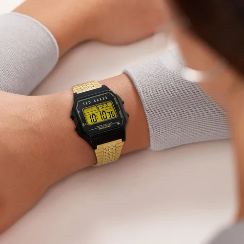 Vista 3 de Ted Baker Ted 80's acero inoxidable tono oro pulsera reloj digital (Modelo BKP80S2049I), Oro