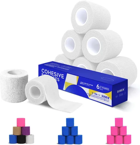 Vista 23 de RISEN Vendaje Cohesivo 2" x 5 Yardas, 6 Rollos, Vendaje Autoadherente Cinta Médica, Gasa de Primeros Auxilios Adhesiva Flexible Transpirable Ideal