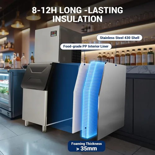 Vista 5 de Máquina de hielo comercial de 680 libras/24 horas con contenedor de almacenamiento de 560 libras, 156 cubitos de hielo listos en 5-15 minutos