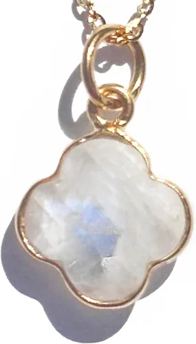 Vista 37 de Genuine Gemstone Necklace, Carved Four Leaf Clover Shape, Amethyst, Moonstone, Amazonite, Tourmaline, Labradorite, 925 Sterling Silver Jewelry