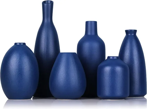 Vista 10 de Paquete de 6 jarrones pequeños de cerámica negra para decoración del hogar, jarrones pequeños y bohemios modernos para centros de mesa a granel