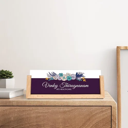 Vista 5 de Placa de nombre para escritorio, placa de nombre de escritorio personalizada de acrílico con base de madera de arce, decoración de escritorio