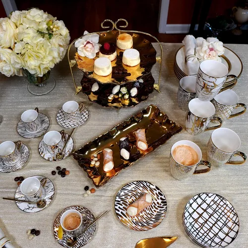 Vista 5 de Juego de Tazas de Café y Té de Porcelana Matrix Gold – Porcelana Fina Premium con Elegante Acabado Chapado en Oro, Vajilla de Lujo para Comidas