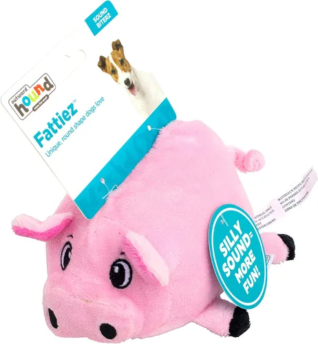Vista 6 de Outward Hound Fattiez - Juguete de peluche para perro con cerdo chillón, pequeño Engaging Squeak Sounds, Soft Plush & Round Shape, Easy Carry