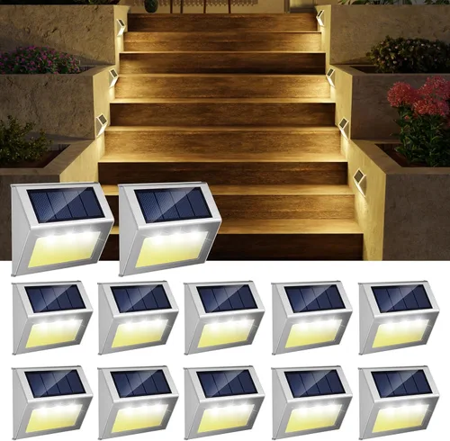 Vista 12 de JSOT - Luces solares de exteriores para terraza, impermeable, funciona con energía solar, luz led inalámbrica para pasarela, patio, escaleras