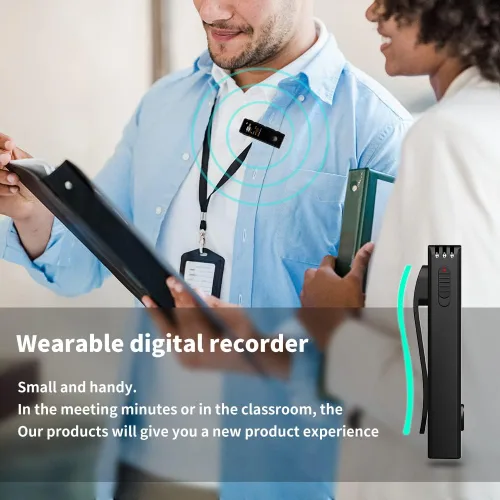 Vista 5 de Grabadora Lavalier de 64GB - Grabadora de voz digital con reproducción ideal para reuniones/conferencias/entrevistas, grabadora mini portátil