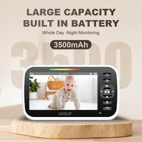 Vista 5 de UKSUP Monitor de bebé con cámara y audio - Monitor de vídeo para bebé con largo alcance de 292 m, pantalla panorámica remota con inclinación y zoom