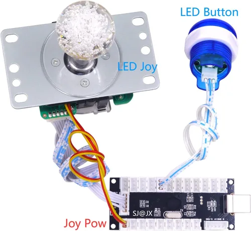 Vista 6 de Juego de arcada LED DIY Kit Teclado Mecánico Interruptor Arcade LED Botón LED Joystick Controlador Zero Delay USB Encoder para PC MAME Retropie JAMMA