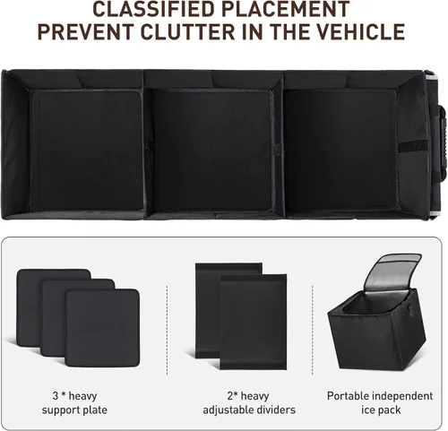 Vista 6 de HIRALIY Organizador de almacenamiento para maletero de automóvil 4 en 1 con bolsa enfriadora a prueba de fugas, caja de almacenamiento plegable