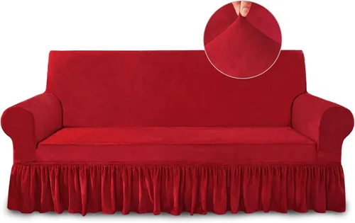 Vista 47 de NICEEC Funda para sofá biplaza, súper suave, 1 pieza, color rojo vino, elástica, universal, de elastano, para sala de estar, fácil ajuste, lavable