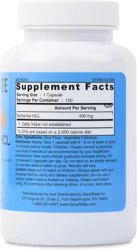 Vista 2 de Good State Berberina HCL 400mg, 120 Cápsulas Vegetarianas