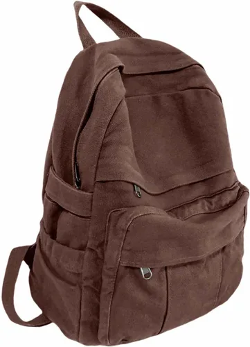 Vista 16 de Mochila de lona para mujer, mochila estética retro, mochila básica para estudiantes de secundaria/universidad, bolsa de viaje para laptop, Negro