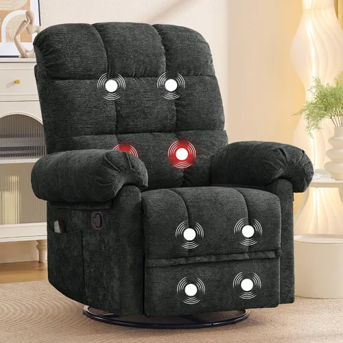 Vista 11 de Korser Silla reclinable giratoria de 360°, mecedora con masaje y calor, reclinables pequeños para espacios pequeños, silla reclinable manual