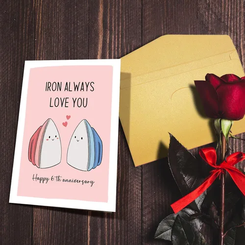 Vista 5 de Nchigedy Tarjeta de feliz 6º aniversario para él y ella, tarjeta de juego de palabras de aniversario de hierro para marido y esposa, linda tarjeta