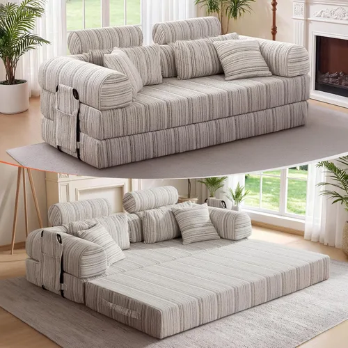 Vista 16 de Sofá cama de espuma viscoelástica de 79 pulgadas, futón convertible con reposacabezas alto, sofá sin hueso Negro