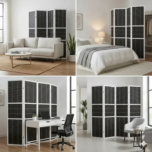 Vista 2 de 4 paneles de 6 pies de alto, estilo moderno, divisor de habitación, separación interior, pantallas de privacidad plegables, sala de estar, divisor
