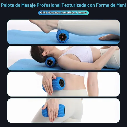 Vista 8 de Pelota de masaje de maní vibratoria 2 en 1 con 6 modos de masaje, bola de rodillo de masaje vibratoria recargable para recuperación muscular, azul