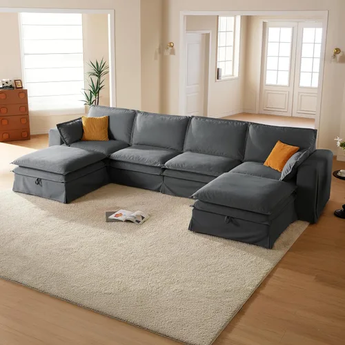 Vista 20 de Juego de sofá de 2 piezas de gran tamaño de 125 pulgadas para sala de estar, funda extraíble lavable, cómodo sofá nube de 3 plazas y sofá biplaza