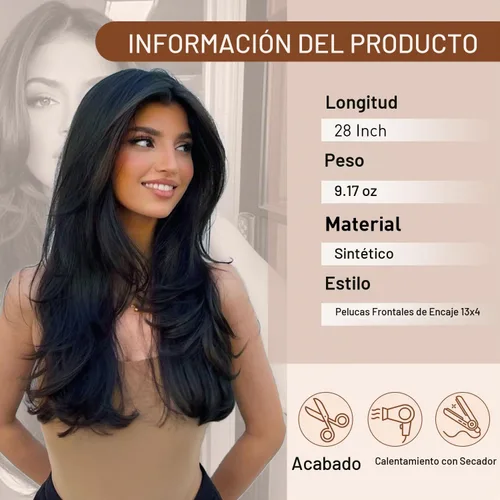 Vista 2 de Joedir Pelucas de encaje frontal de 13 x 4 pulgadas de largo, lacio, para mujeres negras, pelucas de encaje frontal con cabello de bebé, línea Negro