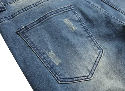 Vista 8 de QIMYUM Jeans ajustados para hombre, jeans ajustados rasgados para hombre, jeans de motociclista, elásticos, pantalones de mezclilla de Moto Cargo